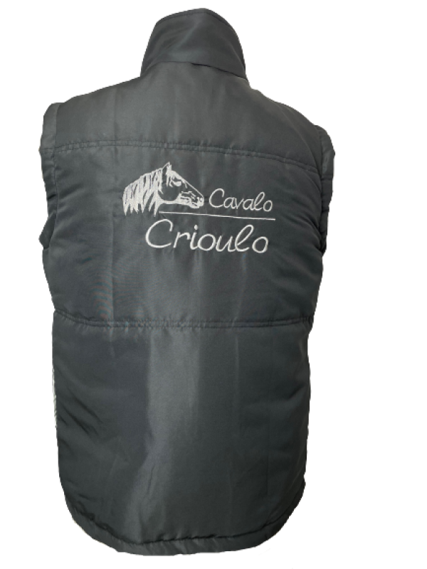 COLETE ESTIRPE MASCULINO BORDADO CAVALO CRIOULO COR PRETO TAM. P, M, M, GG