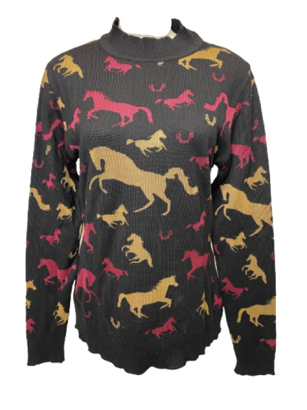 BLUSÃO STELLABLU 116801 PRETO COM CAVALOS TAM. M G