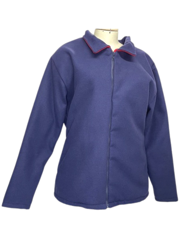 JAQUETA FEMININA TÉRMICA EM LÃ AZUL COM BAETA VERMELHA TAM. P AO GG