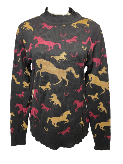 BLUSÃO STELLABLU 116801 PRETO COM CAVALOS TAM. M G